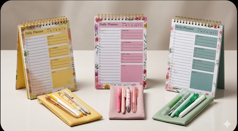 Floral Daily Planner & Pen Pouch Set