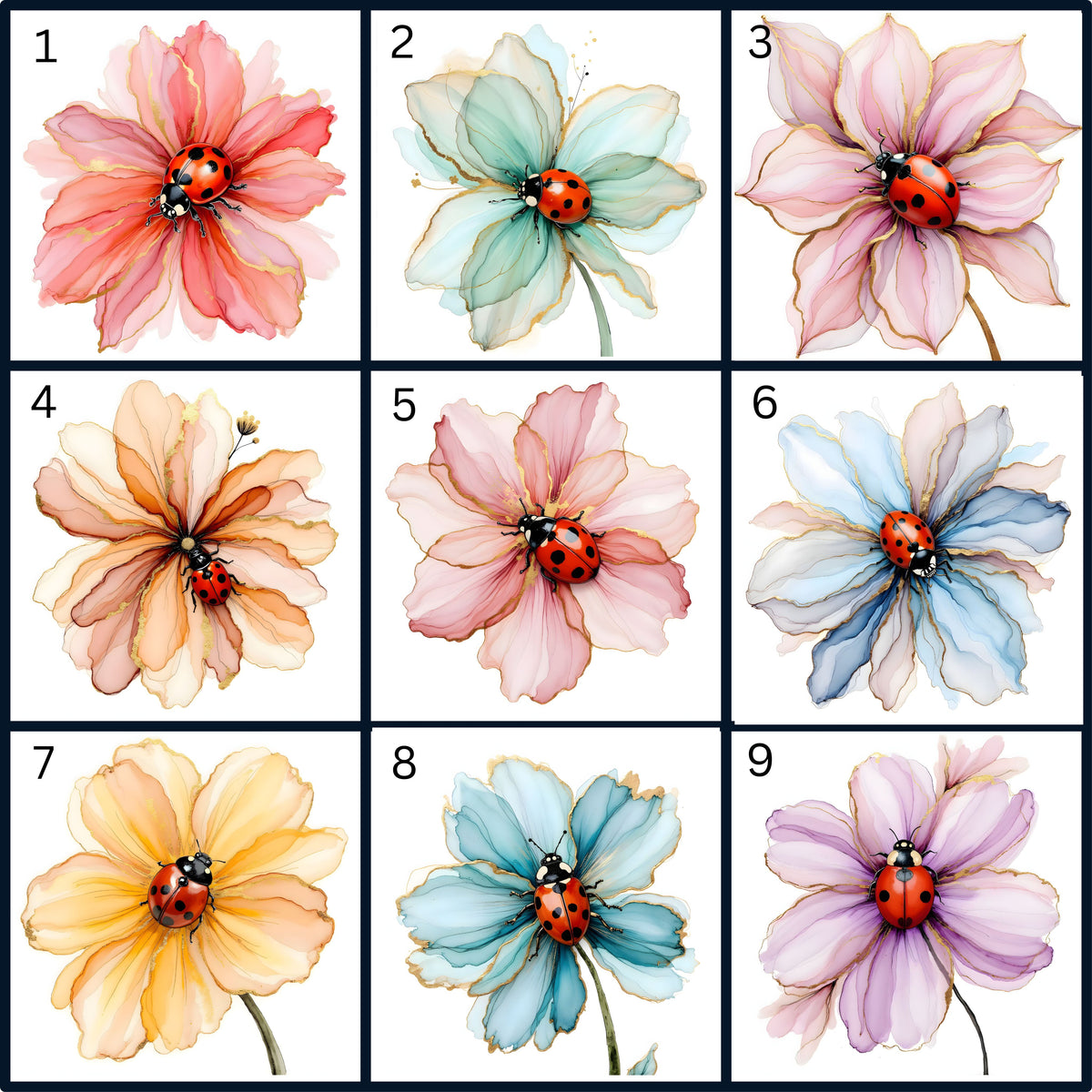 Ladybug Floral Designs #1-#9