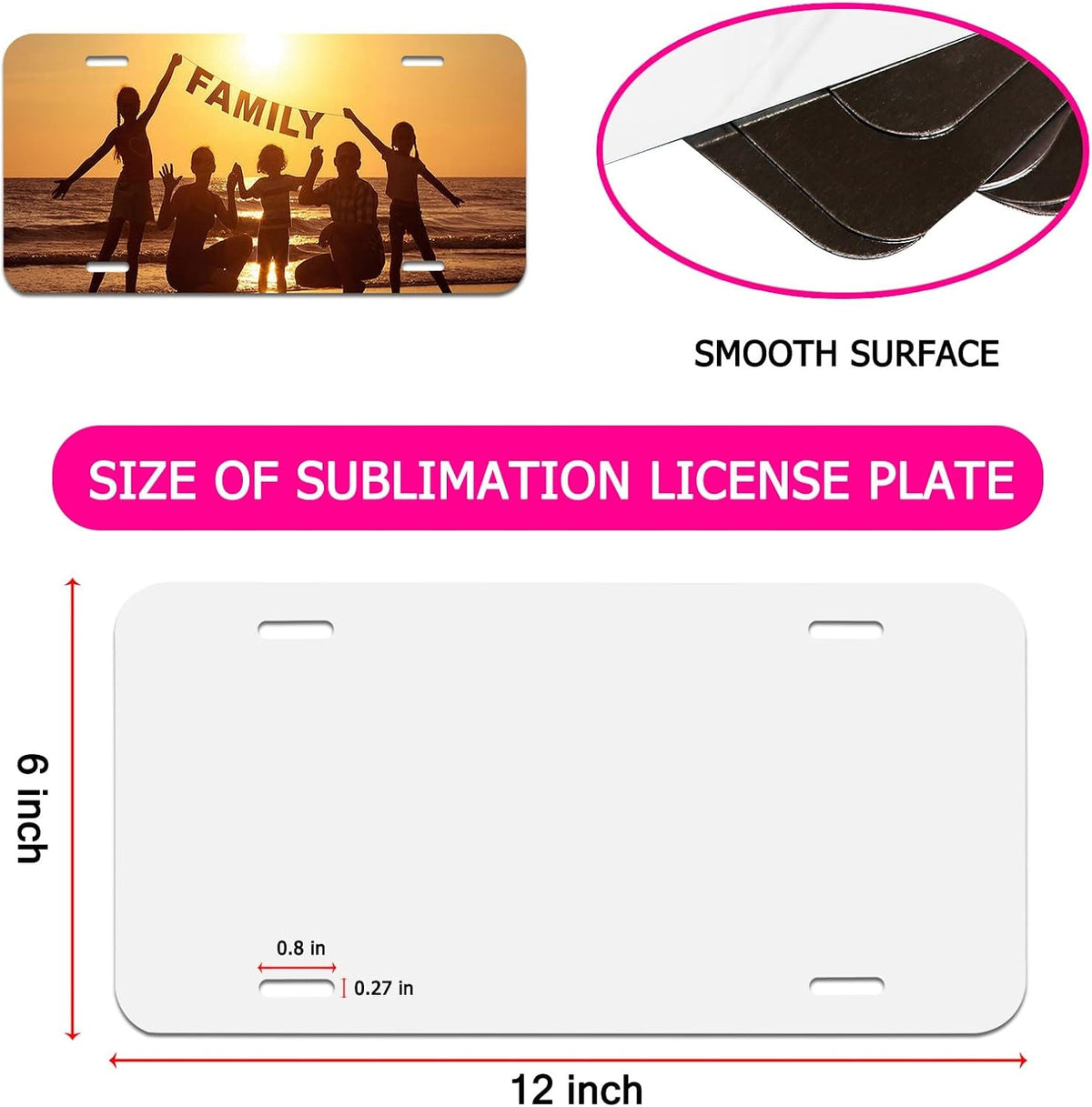Sublimation license plate standard size 6x12 inch with smooth aluminum surface
