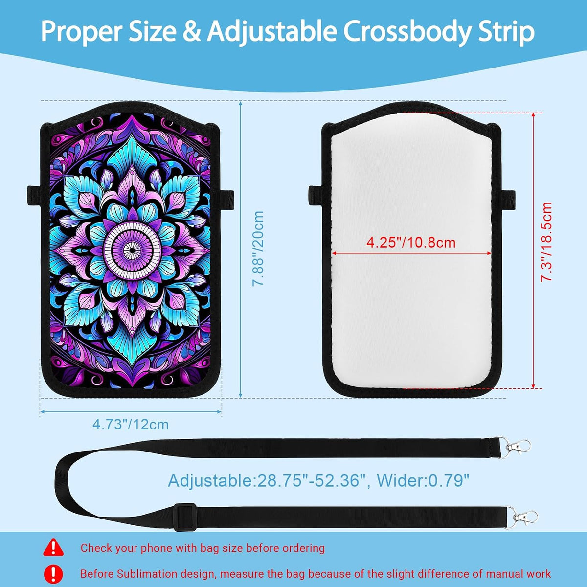 Sublimation phone crossbody bag with adjustable strap and custom design example